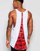 Siksilk Longline Tank With Curved Hem And Split Back Rose Detail - White