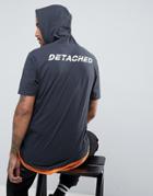 Asos Super Longline Hooded T-shirt With Text Back Print And Distressed Double Layer - Gray