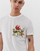 Asos Design T-shirt With Floral Printed Pocket - White