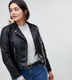 Vero Moda Curve Leather Look Biker Jacket - Black