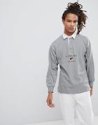 Parlez Long Sleeve Rugby Polo With Sports Flag Logo In Gray - Gray
