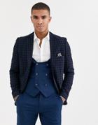 Harry Brown Slim Fit Navy Tonal Grid Check Suit Jacket