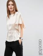 Asos Tall Kimono Sleeve Blouse In Satin - Cream