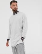 Asos Design Oversized Super Longline Long Sleeve T-shirt With Side Splits And Tipping-white