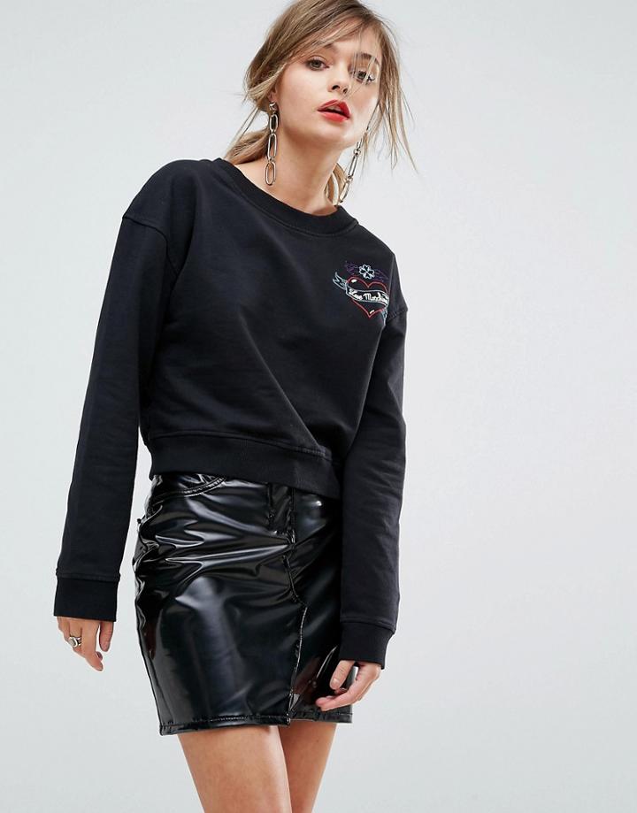 Love Moschino Tattoo Embroidered Slogan Sweater - Black