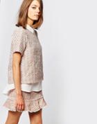 Sister Jane Pink Lemonade Double Layer Tweed Shirt Top Co-ord - Nude