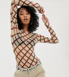Daisy Street Long Sleeve Top In Check Mesh-red
