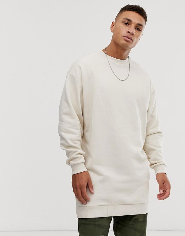 Asos Design Oversized Super Longline Sweatshirt In Beige - Beige