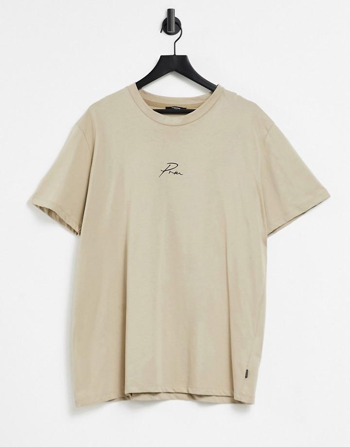 Jack & Jones Premium Oversize T-shirt With Chest Script Logo In Beige-neutral