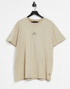 Jack & Jones Premium Oversize T-shirt With Chest Script Logo In Beige-neutral