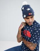 The North Face International Ski Beanie Bobble In Blue Star Print - Blue