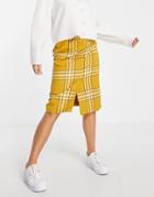 Monki Recycled Polyester Check Midi Skirt In Yellow - Part Of A Set