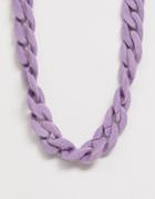 Asos Design Necklace With Lilac Flocked Chain And Hardware Clasp In Gold Tone - Purple