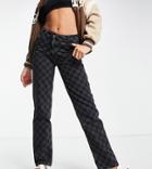Collusion X014 Mid Rise 90s Baggy Checkerboard Dad Jeans In Washed Black-multi