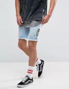 Liquor & Poker Embroidered Denim Short Light Wash - Blue