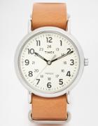 Timex Watch Weekender Leather Strap Watch T2p492 - Brown