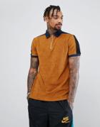 Asos Polo Shirt In Towelling With Contrast Panelling And Zip Neck - Tan