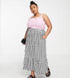 Asos Design Curve Tiered Midi Skirt With Pockets In Gingham-multi