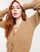 Asos Design V Neck Cardigan In Textured Boucle Yarn In Camel - Part Of A Set-neutral