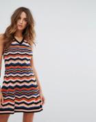 M Missoni Multi Wool Mix Knit Ziz Zag A Line Dress - Orange
