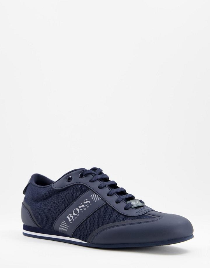Boss Lighter Lowp Sneakers With Large Logo In Navy