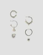 Asos Pack Of 6 Mismatch Hoop And Stud - Silver