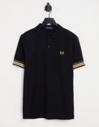 Fred Perry Stripe Cuff Polo Shirt In Black