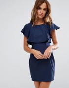 Asos Double Layer Mini Wiggle Dress With Angel Sleeve - Navy