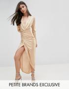 John Zack Petite Wrap Front Maxi Dress - Gold