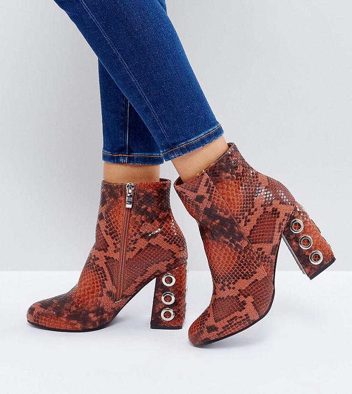 The March Tan Snake Eyelet Detail Heeled Ankle Boots - Tan