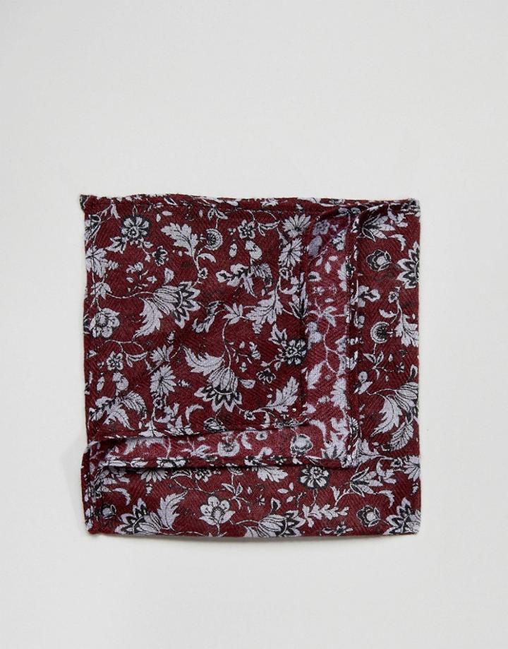 Asos Pocket Square In Burgundy Floral Design - Red