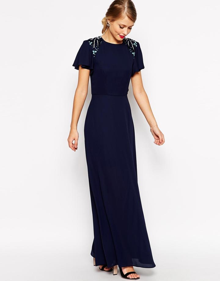 Asos Sleeved Embellished Maxi Dress - Ice Gray $33.50