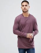 Asos Design Oversized Long Sleeve T-shirt With Neck Detail And Cuff In Red - Red