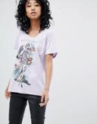 Religion Oversize T-shirt With Tropical Skeleton - Purple