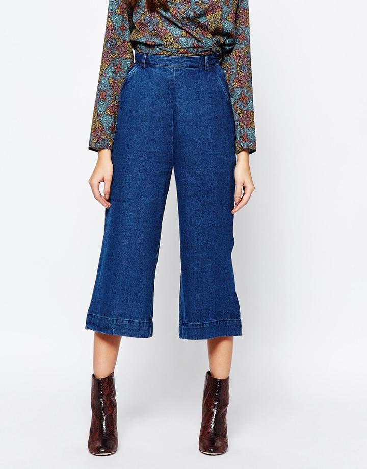 Neon Rose Denim Culotte - Indigo