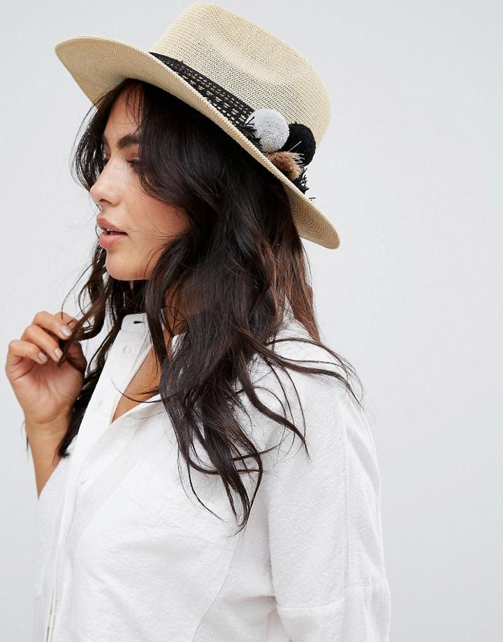 Asos Pom Trim Straw Fedora - Beige