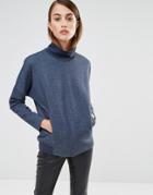 Selected Oversized Sweat Top With Turtleneck - Navy
