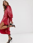 Asos Edition Split Wrap Midi Skirt In Sequin - Red