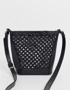 Asos Design Leather Woven Bucket Bag - Black