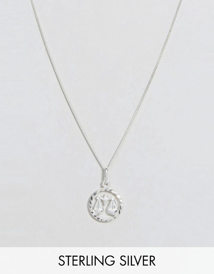 Reclaimed Vintage Sterling Silver Libra Zodiac Necklace - Silver