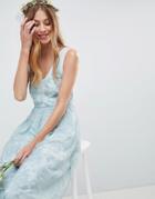 Asos Design Design Bridesmaid Delicate Lace Sheer Insert Maxi Dress - Green