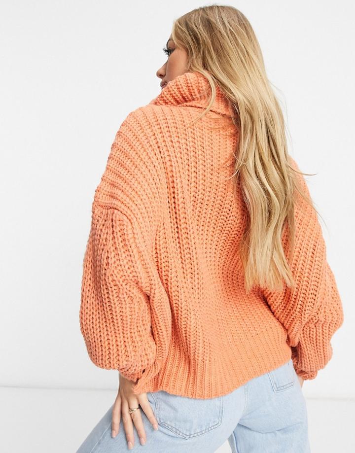 Naanaa Chunky Knit Roll Neck Sweater In Rust-orange