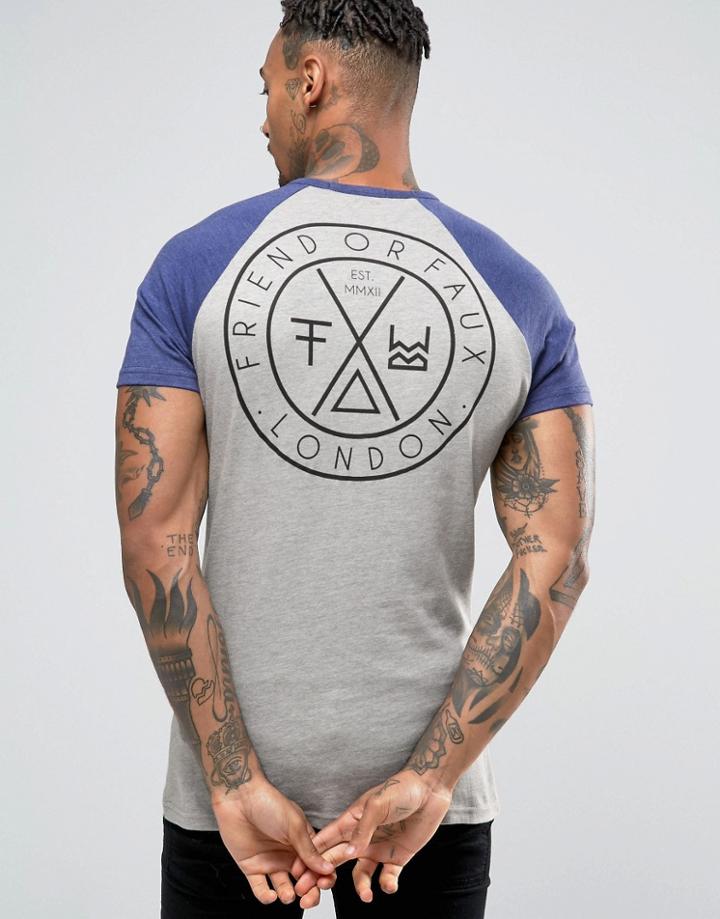 Friend Or Faux Raglan Burnout T-shirt With Back Print - Gray