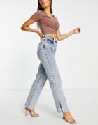 Na-kd High Waist Slit Denim Jeans In Blue