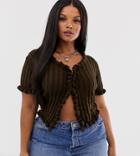 Rokoko Plus Ribbed Short Sleeved Knitted Top-brown