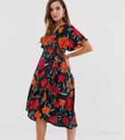 Influence Maternity Kimono Sleeve Wrap Dress In Floral Print - Black