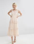 Vero Moda Lace Detail Tiered Cami Midi Dress - Beige
