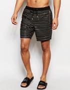 Asos Mid Length Swim Shorts With Metallic Stripe - Black