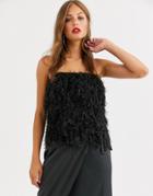 Asos Design Faux Feather Bandeau Top-black