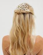 Asos Design Hair Comb With Floral Pearl Detail - Cream